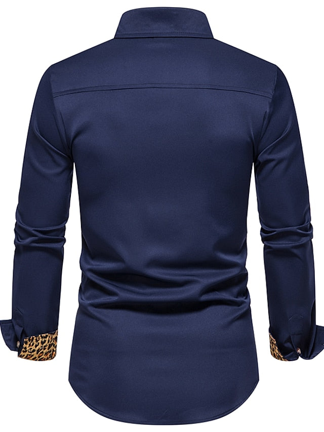 Men's Button Up Shirt Dress Shirt Collared Shirt Black White Navy Blue Long Sleeve Leopard All Seasons Wedding Daily Clothing Apparel