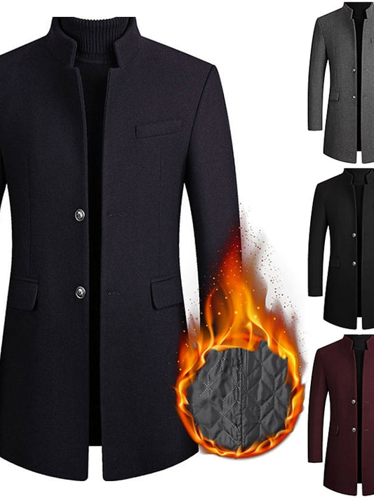 Men's Winter Coat Wool Coat Overcoat Short Coat Daily Wear Vacation Winter Fall Wool Thermal Warm Outdoor Outerwear Clothing Apparel Fashion Warm Ups Solid Colored Pocket Turndown Single Breasted