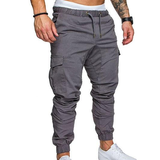 Men's Cargo Pants Cargo Trousers Joggers Trousers Drawstring Elastic Waist Multi Pocket Solid Color Sports Outdoor Daily Wear Cotton 100% Cotton Streetwear Casual Black White