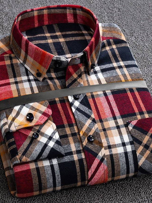 Men's Button Up Shirt Dress Shirt Plaid Shirt Collared Shirt A B C Long Sleeve Tartan Collar Spring Winter Wedding WorkWear Clothing Apparel Button-Down