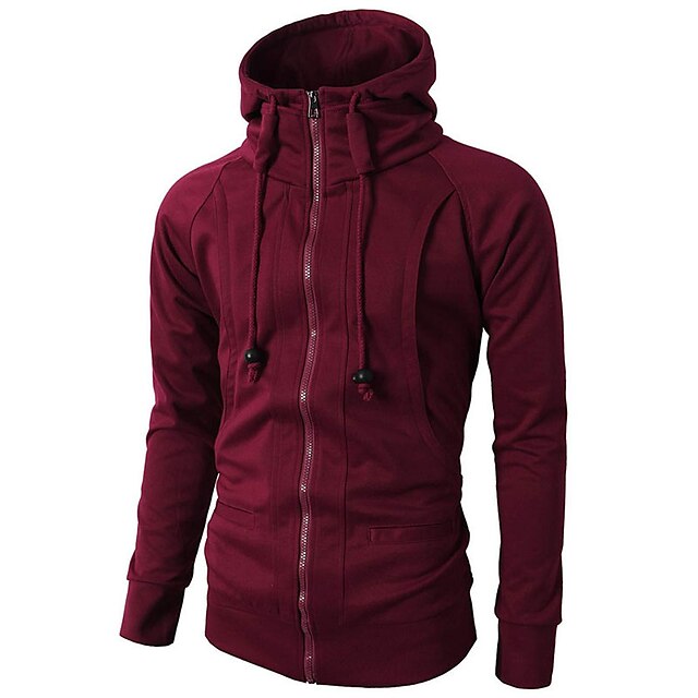 Men's Hoodie Full Zip Hoodie Jacket Outerwear Apricot Black Wine Army Green Navy Blue Hooded Plain Sports & Outdoor Daily Holiday Cool Casual Thin fleece Fall & Winter Clothing Apparel Hoodies