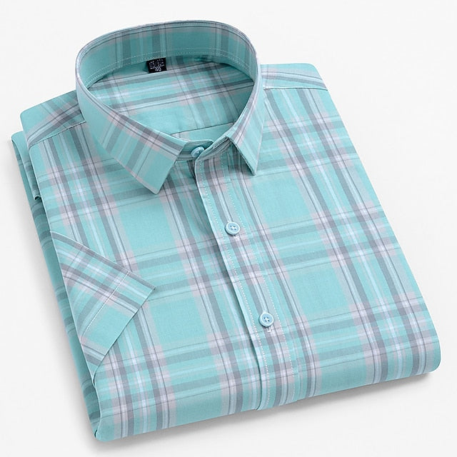 Men's Dress Shirt Casual Shirt Plaid  Check Shirt  Graphic Prints Square Neck Light Yellow Light Pink Black / Gray White / Green Sea Blue Casual Daily Short Sleeve collared shirts Clothing Apparel