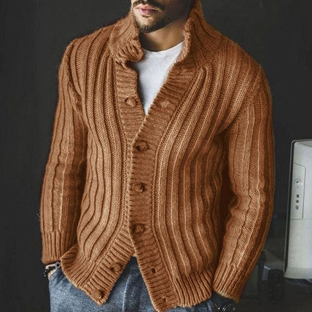 Men's Sweater Cardigan Knit Knitted Solid Color Stand Collar Stylish Vintage Style Daily Wear Clothing Apparel Winter Fall Khaki Gray S M L