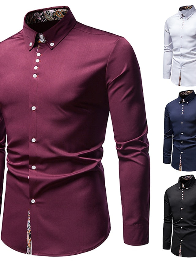 Men's Button Up Shirt Dress Shirt Collared Shirt Black White Wine Long Sleeve Abstract Wedding Daily Clothing Apparel