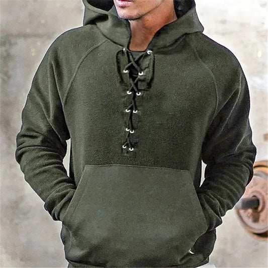 Men's Hoodie Black Navy Blue Green Coffee Hooded Plain Lace up Patchwork Sports & Outdoor Daily Holiday Streetwear Cool Casual Spring &  Fall Clothing Apparel Hoodies Sweatshirts