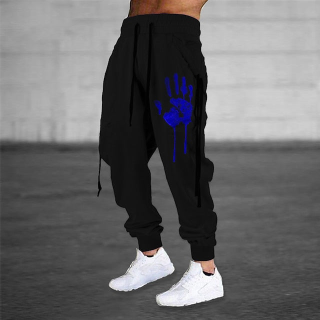 Foruwish - Men's Sweatpants Joggers Trousers Drawstring Side Pockets Elastic Waist Graphic Prints Hand Comfort Breathable Sports Outdoor Casual Daily Cotton Blend Terry Streetwear Designer Black Blue