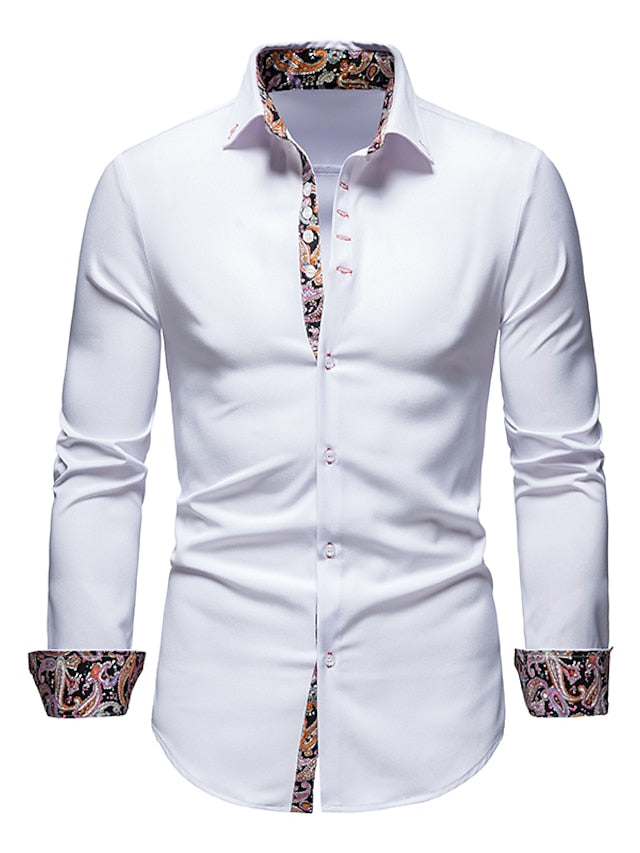 Men's Button Up Shirt Dress Shirt Collared Shirt Black White Wine Long Sleeve Abstract Wedding Daily Clothing Apparel