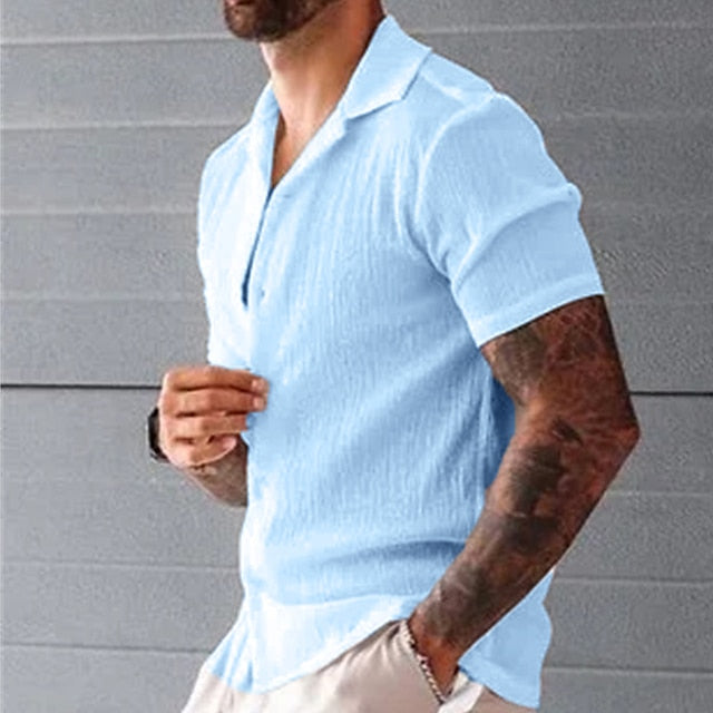 Men's Summer Shirt Beach Shirt White Blue Khaki Short Sleeve Solid Color Turndown Spring & Summer Outdoor Street Clothing Apparel Button-Down