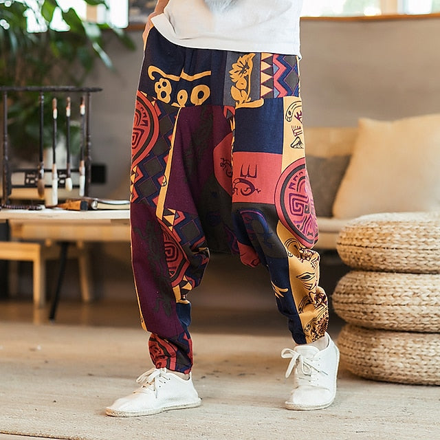 Men's Trousers Beach Pants Harem Optical Illusion Hippie Boho Breathable Quick Dry Cotton Loose Fit White Gray High Waist / Fashion / Spring / Summer / Fall