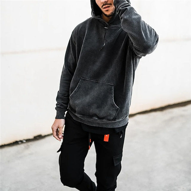 Men's Hoodie Black Hooded Plain Sports & Outdoor Daily Holiday Streetwear Cool Casual Spring &  Fall Clothing Apparel Hoodies Sweatshirts