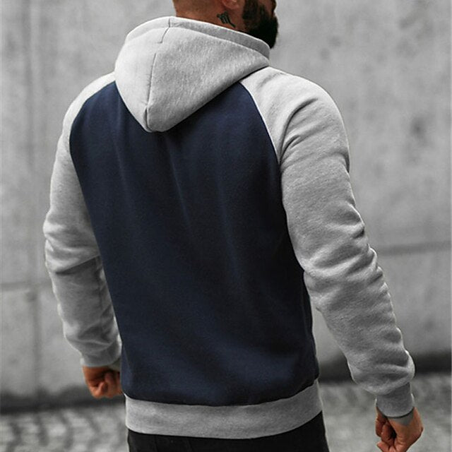 Men's Hoodie Red Navy Blue Gray Hooded Color Block Patchwork Sports & Outdoor Daily Holiday Streetwear Cool Casual Spring &  Fall Clothing Apparel Hoodies Sweatshirts