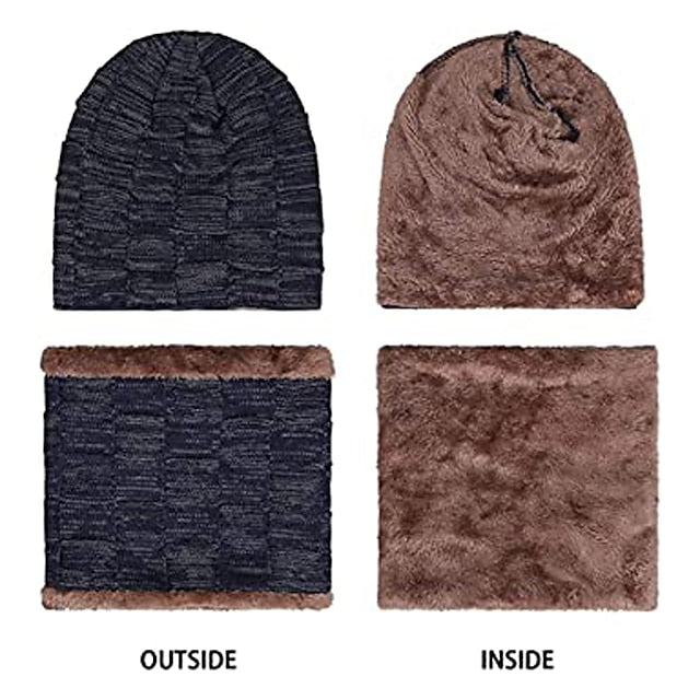 Men's Beanie Hat and Scarf Set Black Wine Knitted Solid / Plain Color Casual / Daily