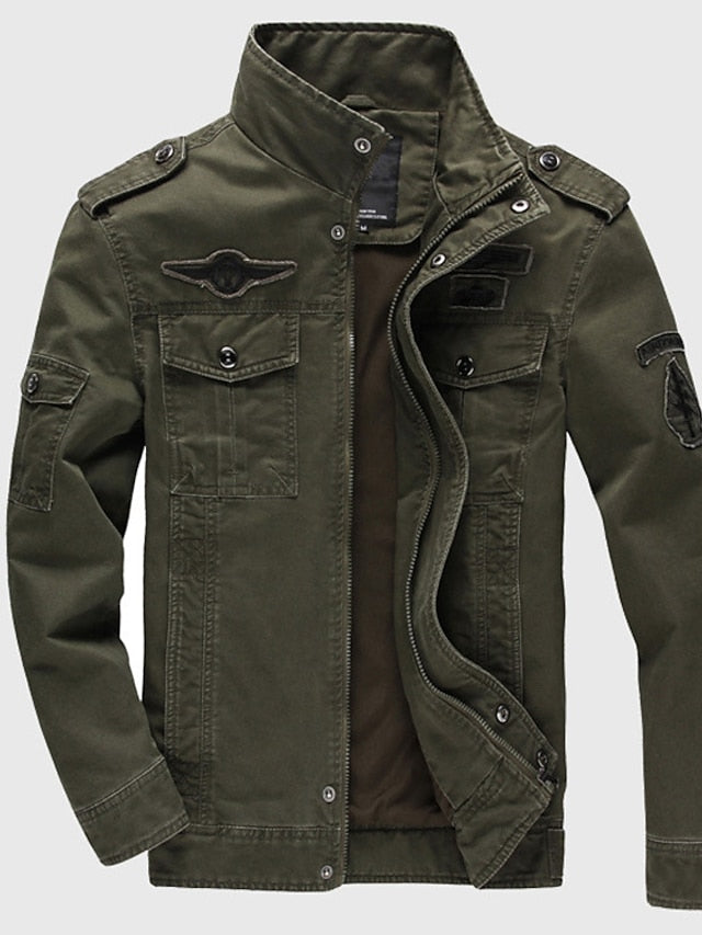 Men's Lightweight Jacket Summer Jacket Jacket Street Daily Thermal Warm Breathable Pocket Fall Winter Solid Color Casual Stand Collar Regular Cotton Regular Fit Black Army Green Khaki Jacket