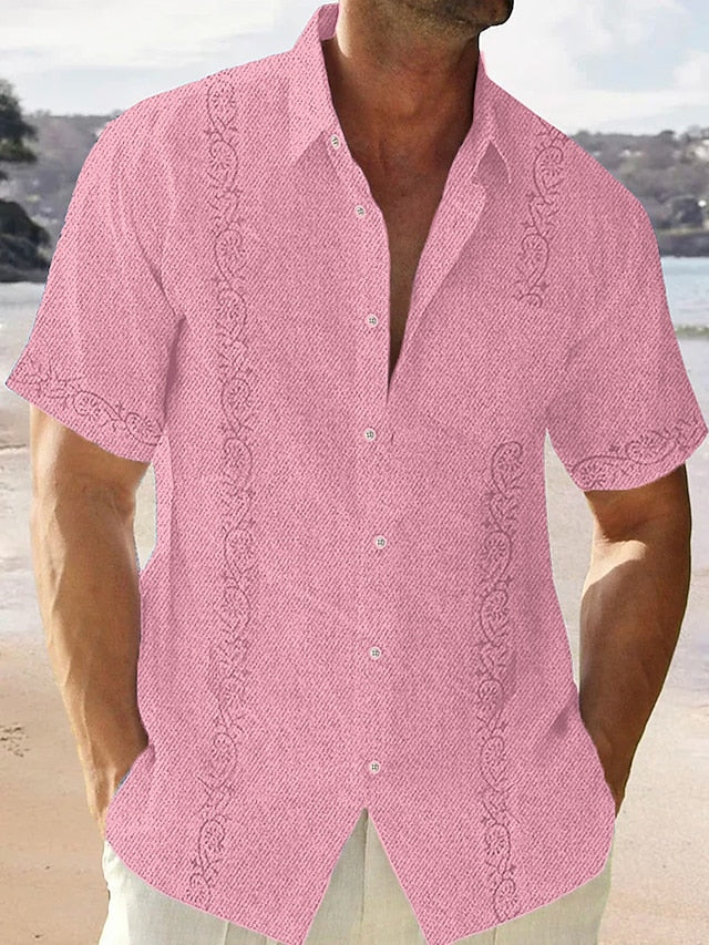 Men's Casual Shirt Summer Shirt Beach Shirt White Pink Blue Short Sleeve Graphic Prints Lapel Spring & Summer Hawaiian Holiday Clothing Apparel Front Pocket