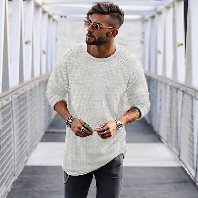 Men's Sweater Pullover Knit Regular Solid Colored Crew Neck Sweaters Daily Clothing Apparel Raglan Sleeves Winter Green Black M L XL