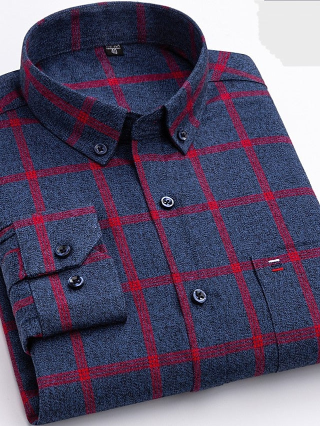 Men's Button Up Shirt Dress Shirt Plaid Shirt Collared Shirt A B C Long Sleeve Tartan Collar Spring Winter Wedding WorkWear Clothing Apparel Button-Down