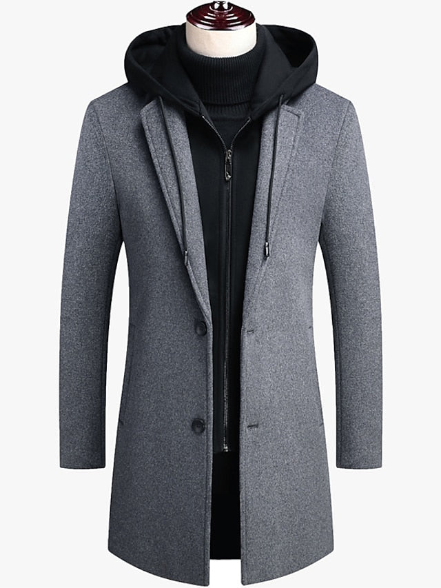 Men's Winter Coat Wool Coat Overcoat Trench Coat Outdoor Street Spring Fall Winter Polyester Thermal Warm Warm Outerwear Clothing Apparel Business Casual Plain Pocket Notch lapel collar Single