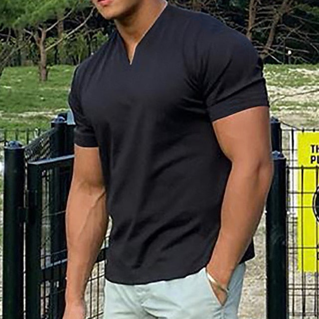 Men's T shirt Tee Plain V Neck Casual Holiday Short Sleeve Clothing Apparel Sports Fashion Lightweight Muscle