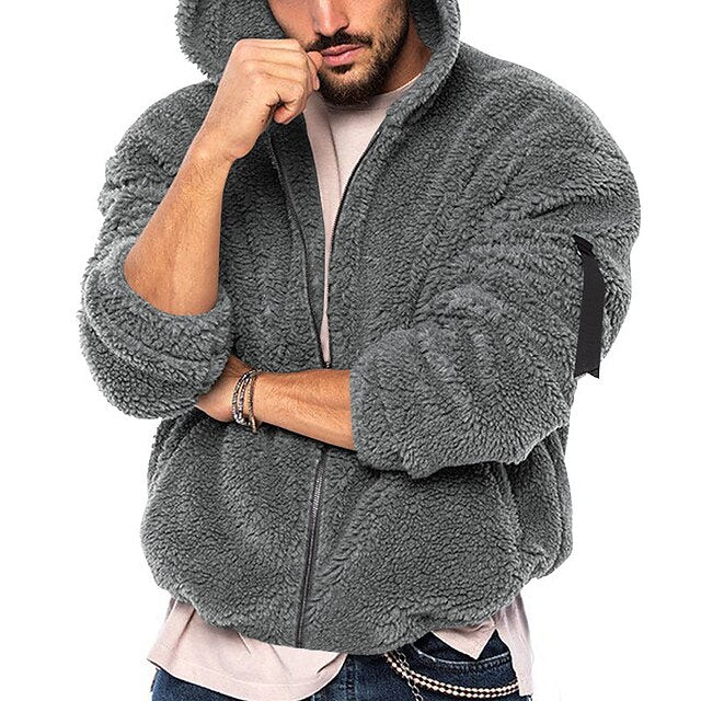 Men's Hoodie Fleece Jacket Teddy Coat Full Zip Hoodie Black Navy Blue Khaki Dark Gray Hooded Plain Sports & Outdoor Daily Holiday Cool Casual Thin fleece Fall & Winter Clothing Apparel Hoodies