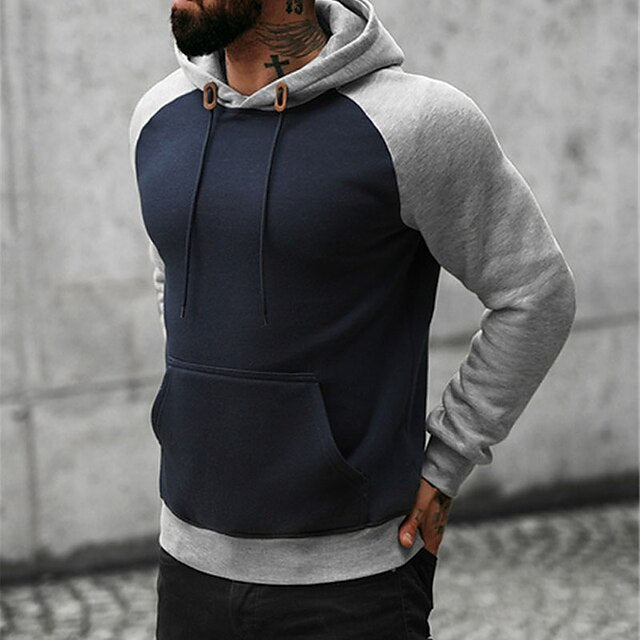 Men's Hoodie Red Navy Blue Gray Hooded Color Block Patchwork Sports & Outdoor Daily Holiday Streetwear Cool Casual Spring &  Fall Clothing Apparel Hoodies Sweatshirts