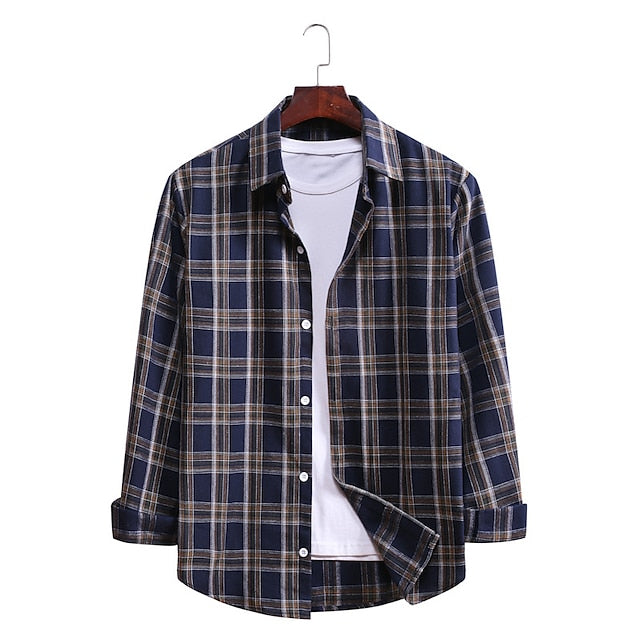 Men's Flannel Shirt Black / Red Black / Gray Black Long Sleeve Plaid / Check Turndown Spring &  Fall Street Daily Clothing Apparel Button-Down