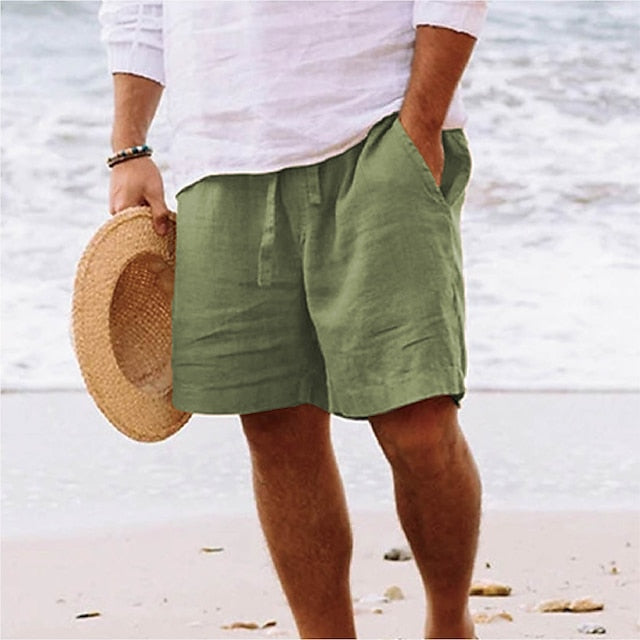 Men's Shorts Linen Shorts Summer Shorts Drawstring Elastic Waist Straight Leg Plain Comfort Breathable Short Daily Beach Linen / Cotton Blend Fashion Chic & Modern Black Yellow Micro-elastic