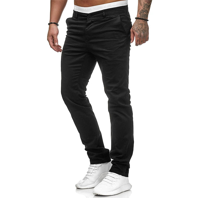 Men's Chinos Slacks Jogger Pants Straight Leg Geometry Breathable Soft Ankle-Length Home Daily Stylish Classic Style Slim Black White Mid Waist Micro-elastic