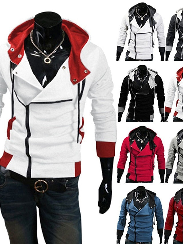 Men's Spring Fall Solid / Plain Color Active Cool Hooded Medium Regular Slim Black White Red Blue Dark Gray Jacket