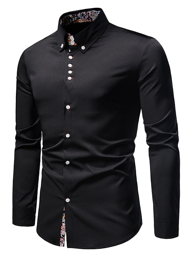 Men's Button Up Shirt Dress Shirt Collared Shirt Black White Wine Long Sleeve Abstract Wedding Daily Clothing Apparel