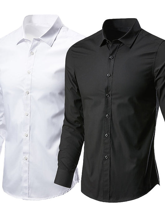 Men's Button Up Shirt Dress Shirt Collared Shirt Black White Pink Long Sleeve Plain Collar Spring Fall Wedding Work Clothing Apparel