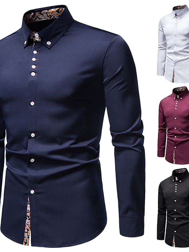 Men's Button Up Shirt Dress Shirt Collared Shirt Black White Wine Long Sleeve Abstract Wedding Daily Clothing Apparel