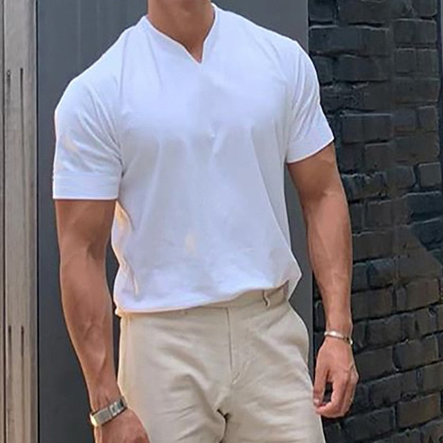 Men's T shirt Tee Plain V Neck Casual Holiday Short Sleeve Clothing Apparel Sports Fashion Lightweight Muscle