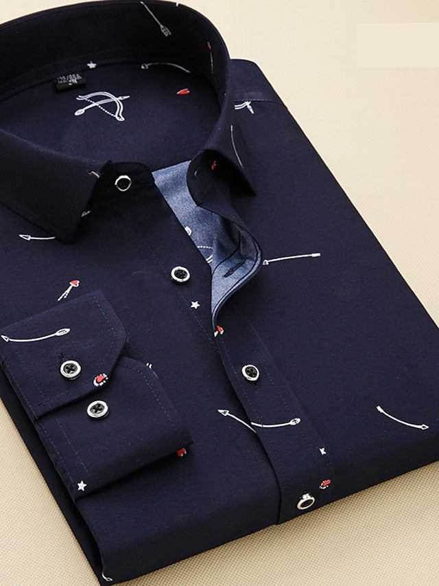 Men's Dress Shirt Button Down Shirt Collared Shirt French Cuff Shirts White Navy Blue Blue Long Sleeve Geometric Square Neck Wedding Work Clothing Apparel