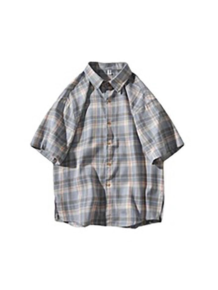 Foruwish - Men's Checkered Print Button Down Shirt