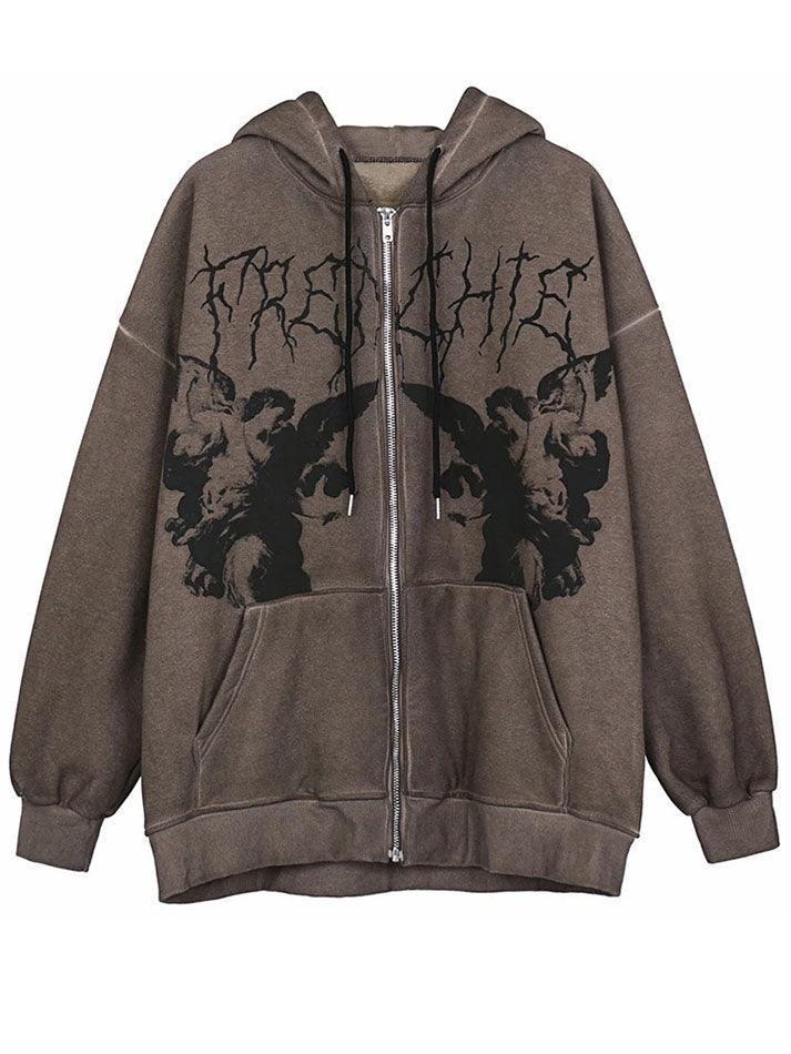 Foruwish - Men's Cherub Print Zipper Hoodie