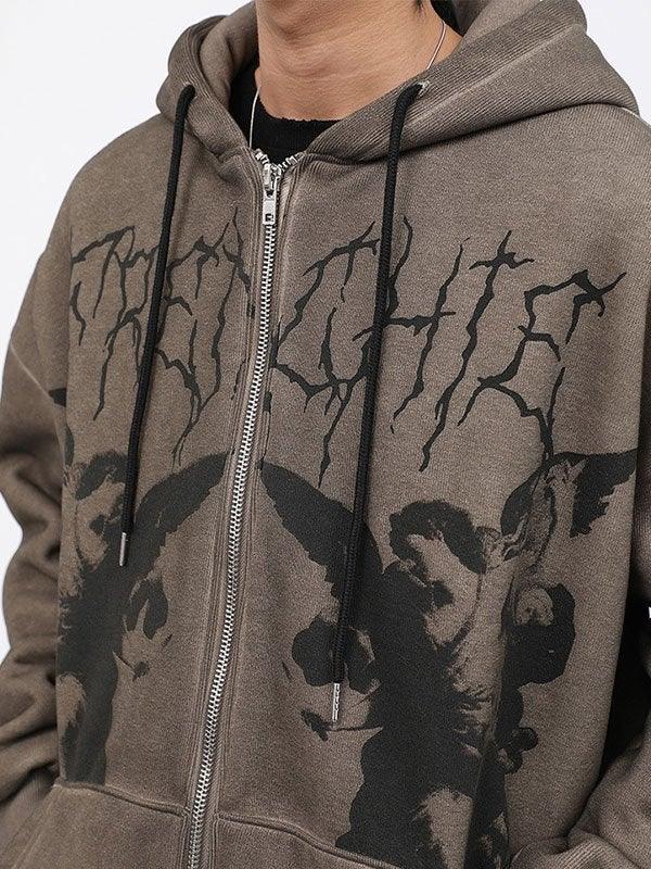 Foruwish - Men's Cherub Print Zipper Hoodie