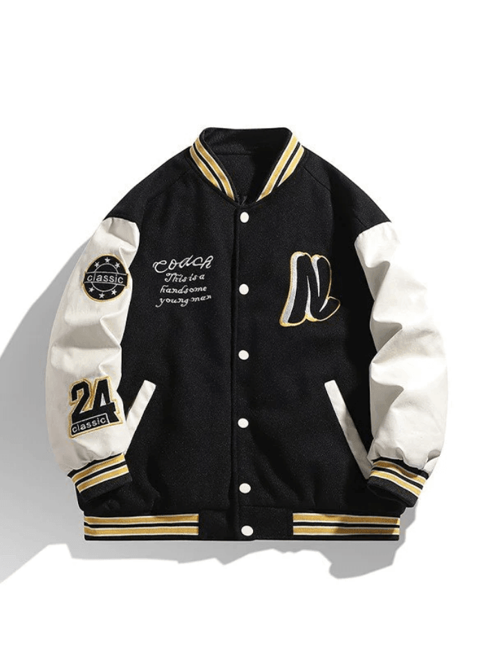 Foruwish - Men's Embroidery Button-Up Varsity Jacket