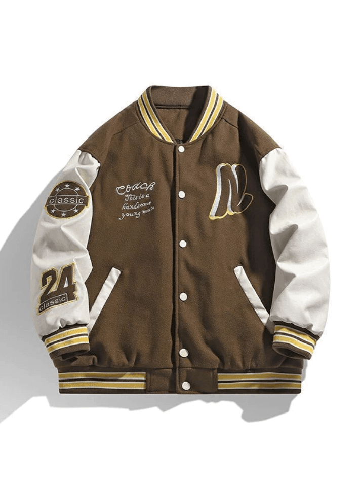 Foruwish - Men's Embroidery Button-Up Varsity Jacket