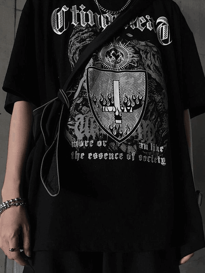 Foruwish - Men's Gothic Punk Shield Graphic Tee