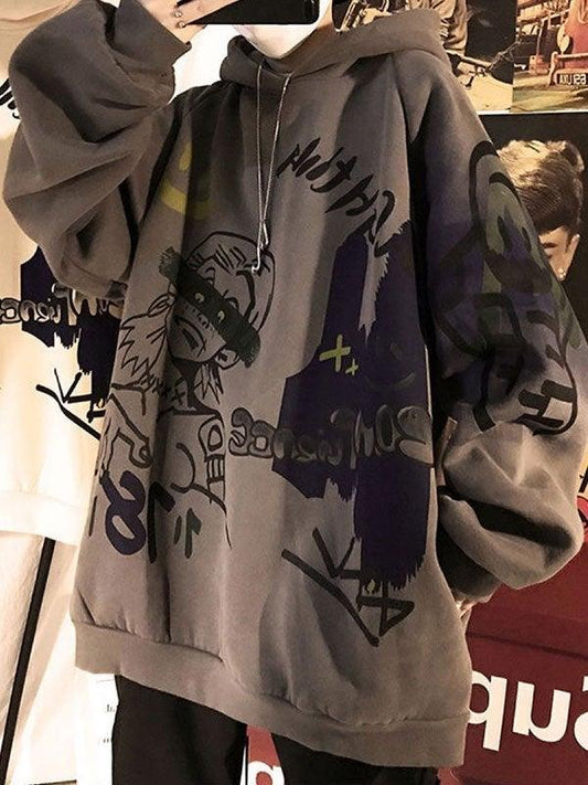 Foruwish - Men's Oversize Graffiti Print Hoodie