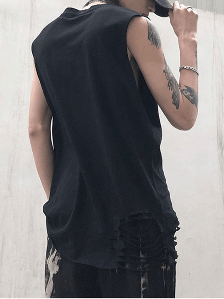 Foruwish - Men's Punk Distressed Vest