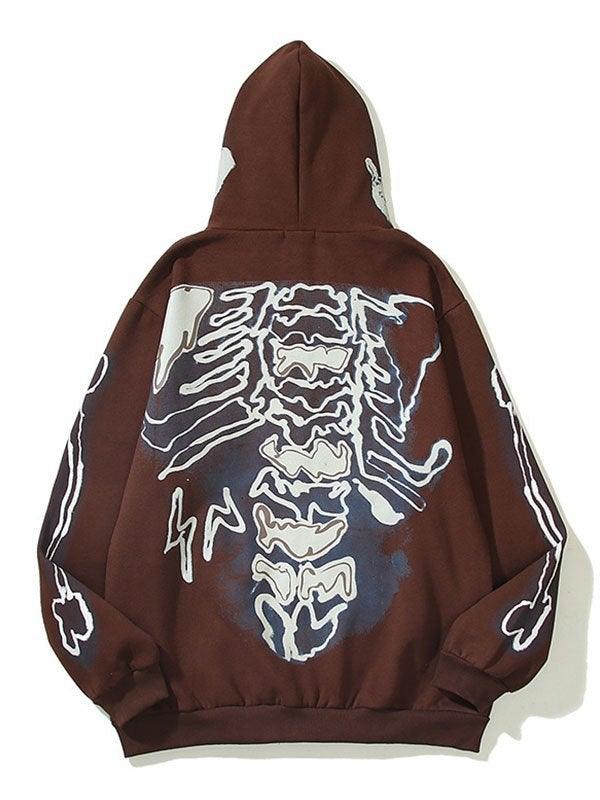 Foruwish - Men's Skull Bones Pattern Zip Hoodie