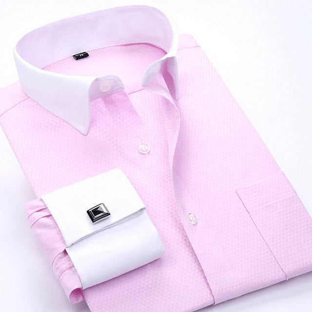Men's Dress Shirt Button Down Shirt Collared Shirt French Cuff Shirts Pink Blue Purple Long Sleeve Graphic Prints Turndown Spring & Summer Wedding Street Clothing Apparel Button-Down