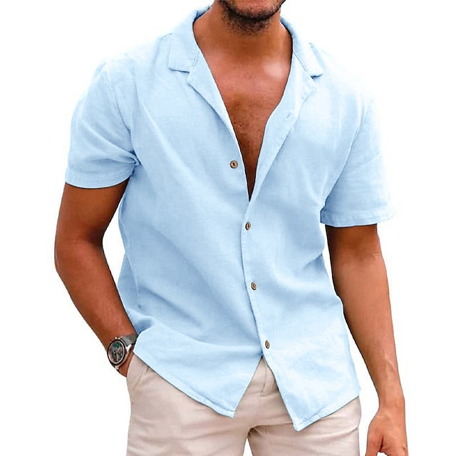 Men's Button Up Shirt Summer Shirt Beach Shirt Camp Collar Shirt Cuban Collar Shirt Black White Pink Army Green Royal Blue Short Sleeves Floral Plants Turndown Outdoor Street Button-Down Clothing