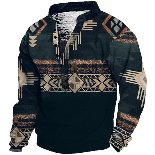 Men's Sweatshirt Pullover Denim Blue Green Black Purple Rainbow Standing Collar Bohemian Style Graphic Prints Print Casual Daily Sports 3D Print Streetwear Designer Ethnic Spring & Summer Clothing