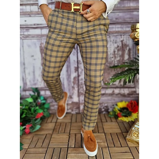 Men's Chinos Trousers Pencil Pants Jogger Pants Plaid Dress Pants Elastic Waist 3D Print Plaid Office Business Streetwear Stylish 1 2