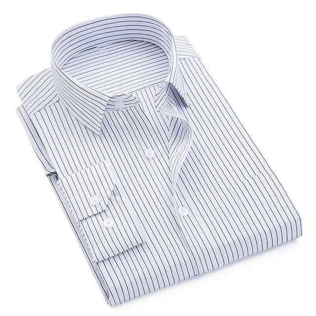 Men's Dress Shirt Black-White White Royal Blue Long Sleeve Plaid / Striped / Chevron / Round Turndown Spring &  Fall Wedding Daily Wear Clothing Apparel