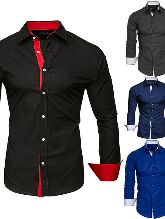 Men's Button Up Shirt Dress Shirt Collared Shirt Black White Red Long Sleeve Plain Collar Summer Spring Wedding Work Clothing Apparel Patchwork