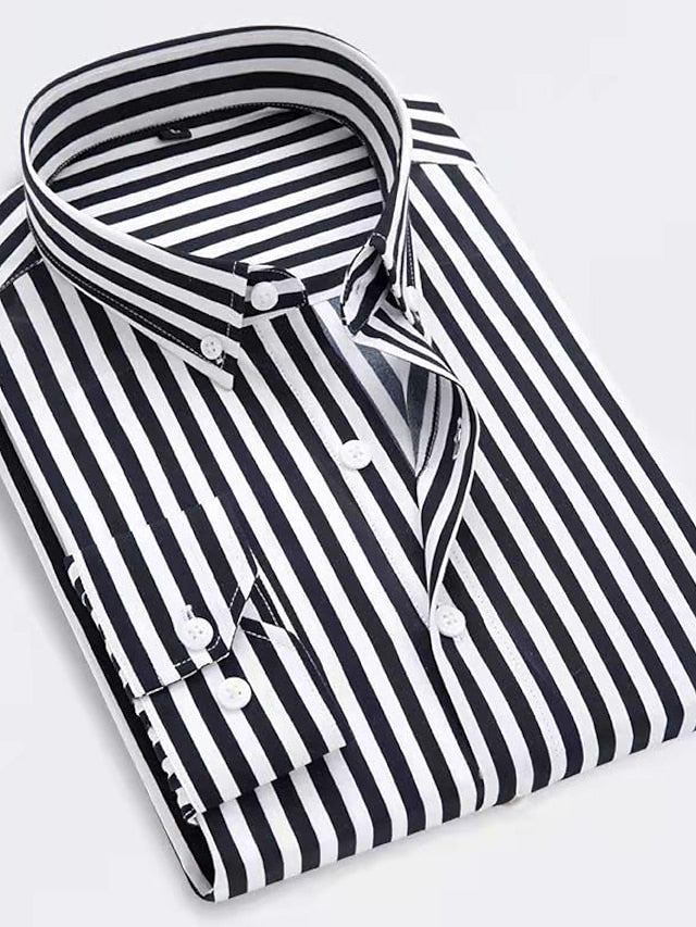 Men's Dress Shirt Button Down Shirt Collared Shirt Black-White White Red Long Sleeve Striped Wedding Work Clothing Apparel Patchwork