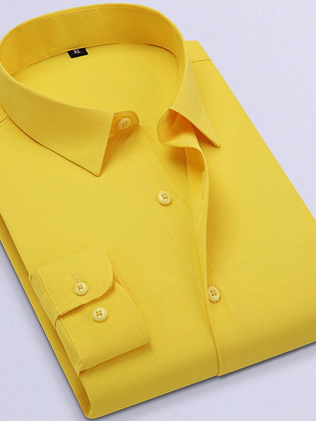 Men's Dress Shirt Black White Yellow Long Sleeve Curve Turndown Spring &  Fall Wedding Clothing Apparel